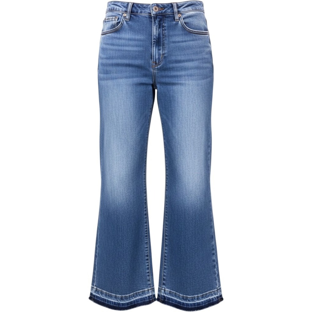 Risen Wide Leg Crop Jean Women 13 31 Raw Hem High Rise Stretch Denim Medium Wash